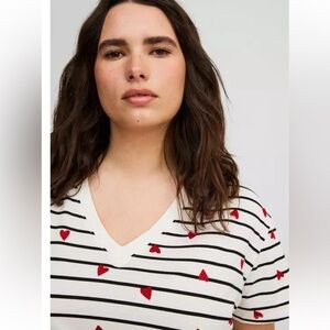 Torrid White and Gray Striped Tee with Pink Accents